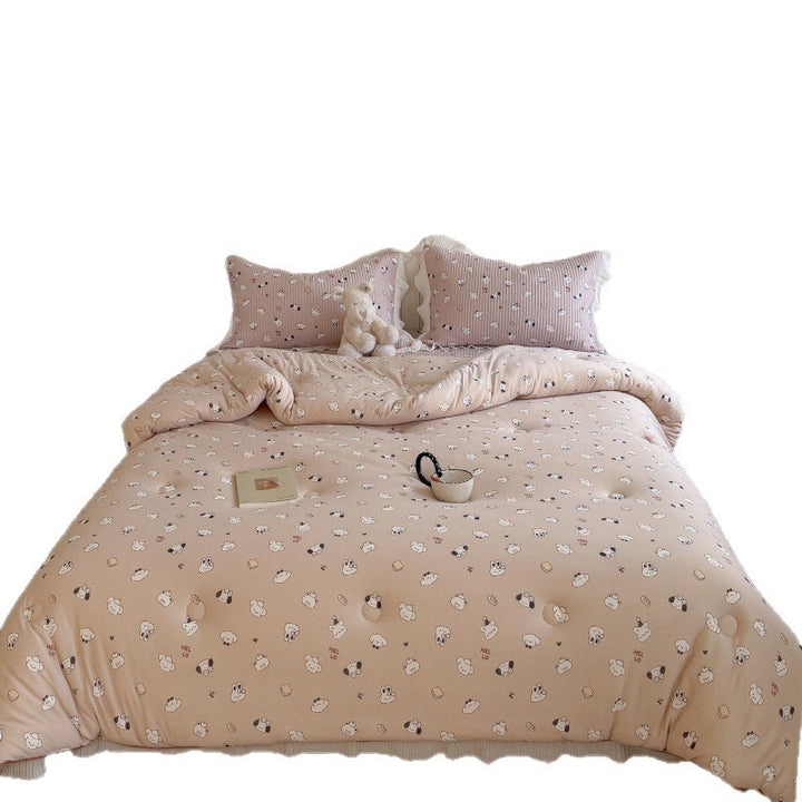 Quilted Cotton-Blend Light Comforter with Botanical Micro-Print and Contrast Piped Edge