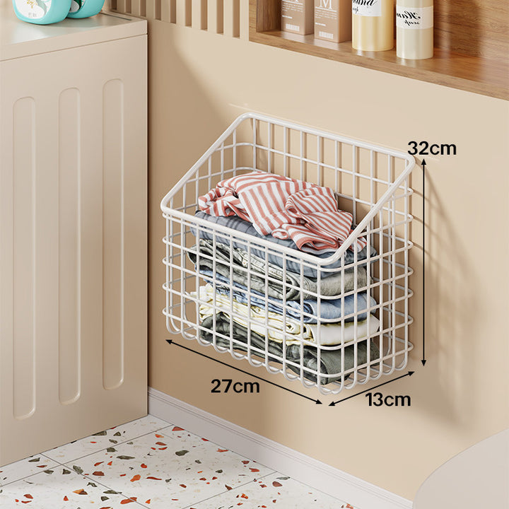 Wall-Mounted Wire Mesh Laundry Storage Basket with Slanted Open Top
