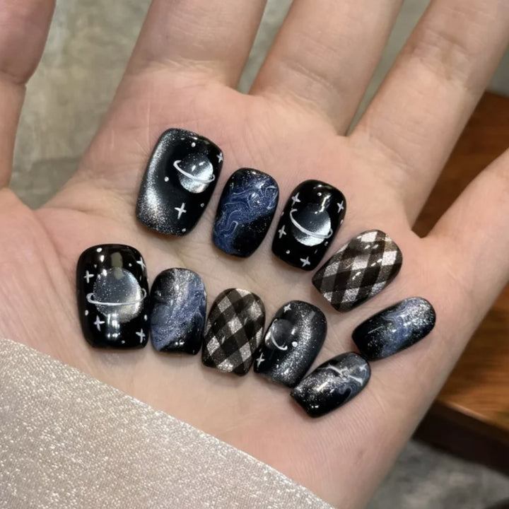 Galactic-Themed Press-On Nail Art