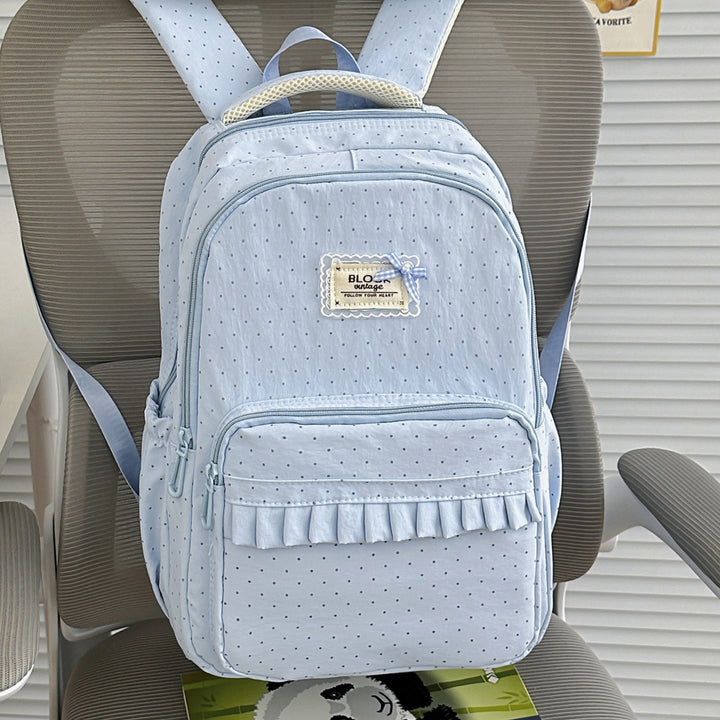 Polka Dot Patterned Backpack with Ruffle Accents Stornfield