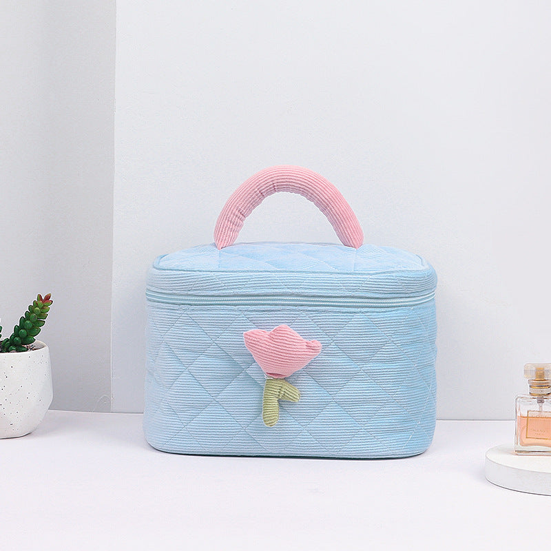 Floral Embellished Quilted Cosmetic Storage Case