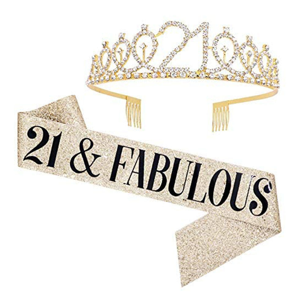 Girl Glittering Birthday Crown and Sash Set Stornfield