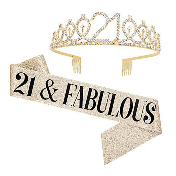 Girl Glittering Birthday Crown and Sash Set Stornfield