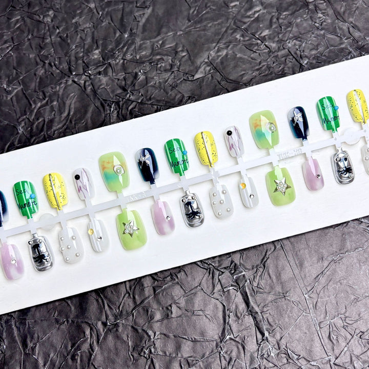 Decorative Press-On Nail Art Set with Creative Gem Accents