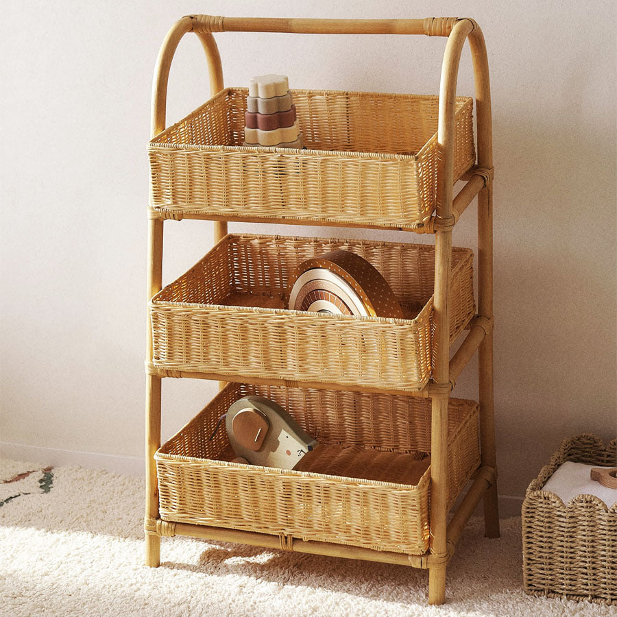 Multifunctional shelf with woven baskets Stornfield