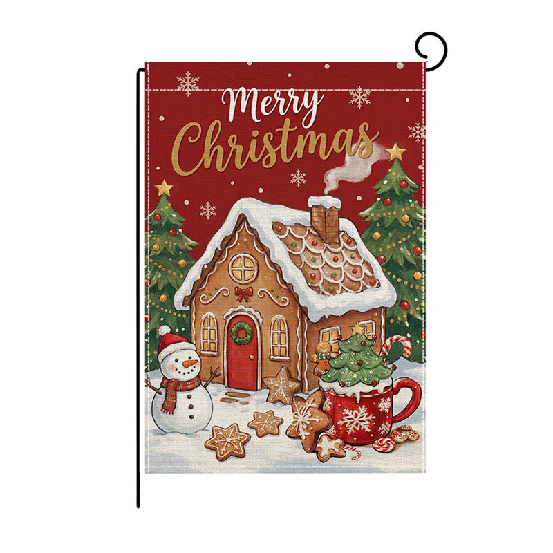 Heavy-Duty Weather-Resistant Burlap Garden Flag Featuring Welcome Script and Plaid Gnome Duo Illustration