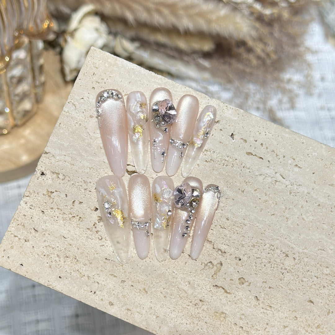 Decorative Stiletto Press-On Nail Art Set with Gemstone Accents Stornfield
