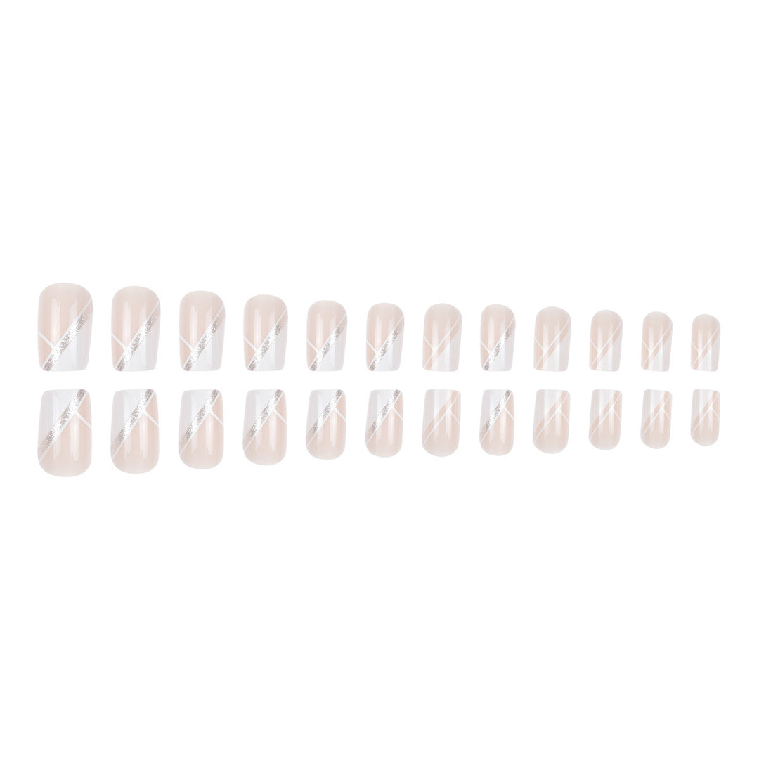 Elegant French Tip Press-On Nails with Sparkling Accents Stornfield