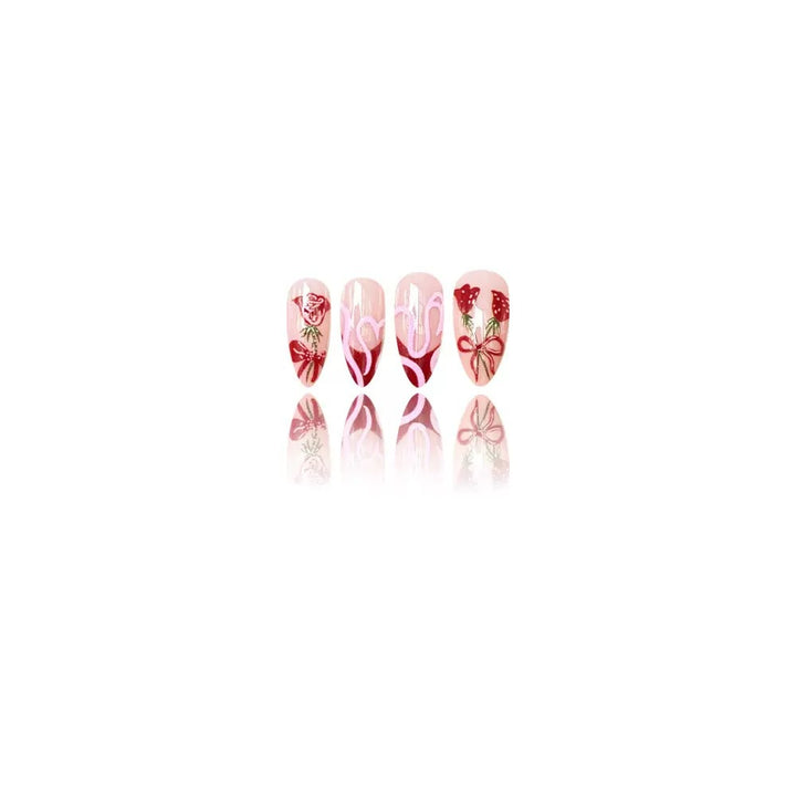 Artificial nail set with romantic heart and rose motifs Stornfield