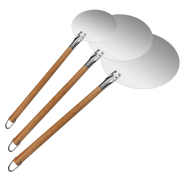 round stainless steel pizza peel set with long hardwood handles Stornfield