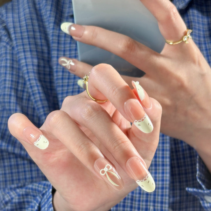 Artistic Almond-Shaped Press-On Nails with Floral Design Stornfield