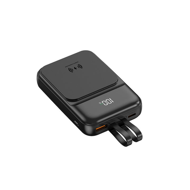 Portable power bank with wireless charging function and integrated charging cable Stornfield