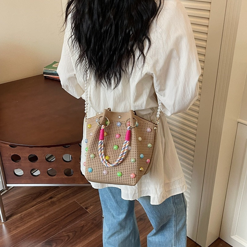 Playful Decorative Pearl-Embellished Tote
