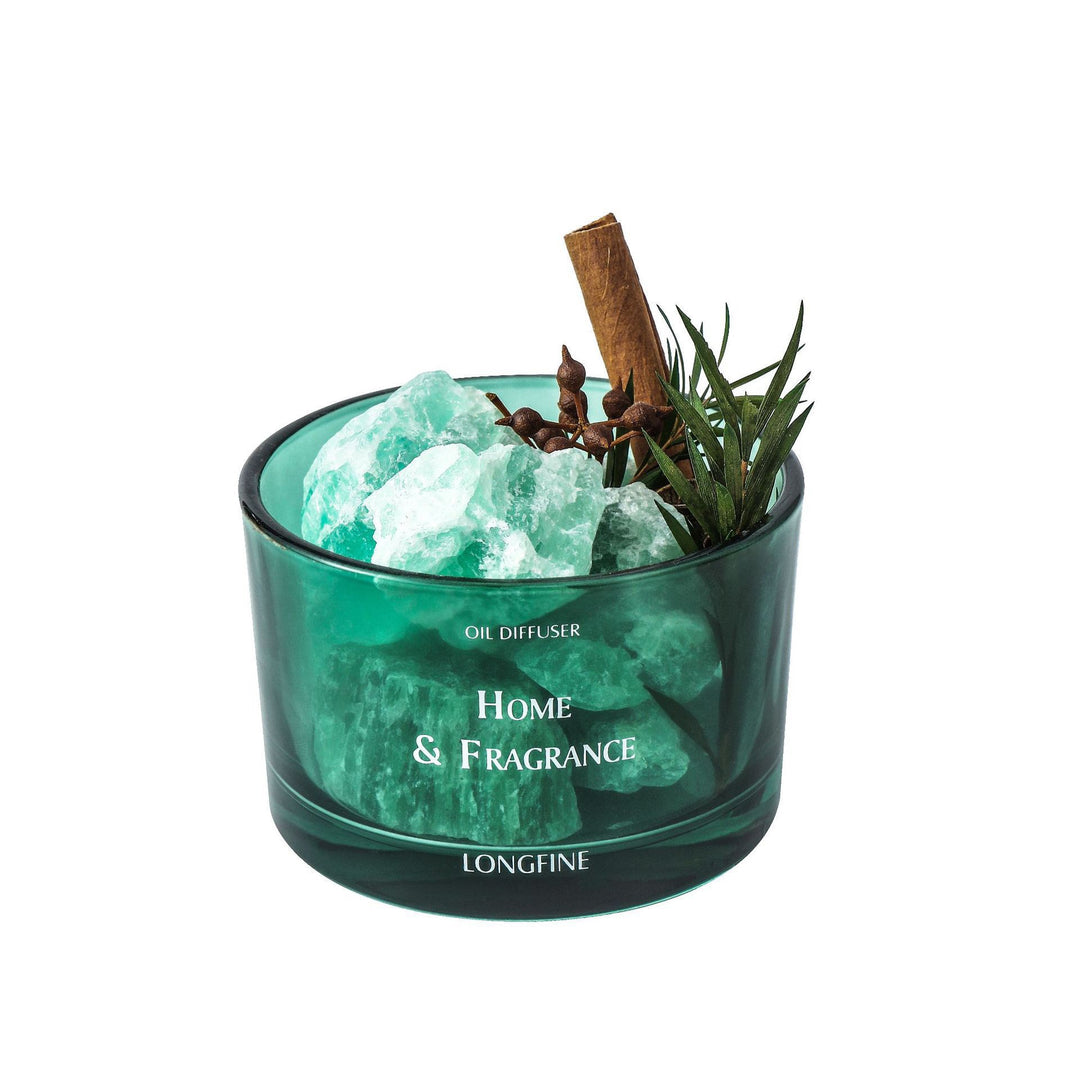 Glass Oil Diffuser Jar with Himalayan Salt Crystal & Botanical Garnish