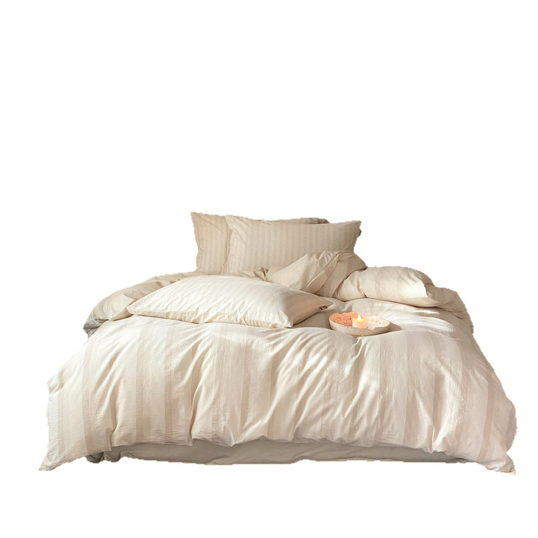 Soft-Washed Hemp-Cotton Stripe Duvet Cover Set with Hidden Button Closure
