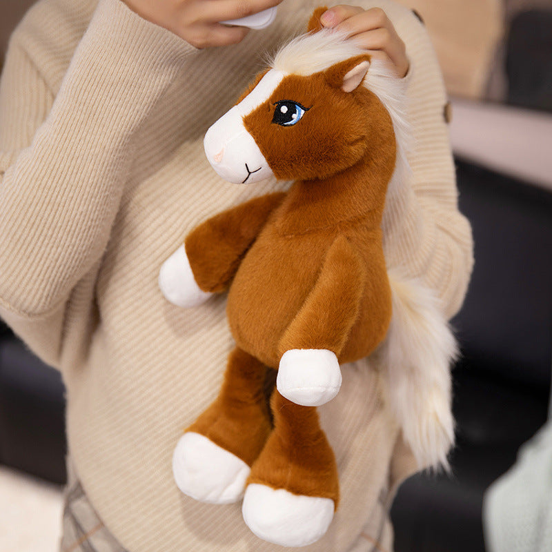 Plush Horse Cuddly Stuffed Pony with Fluffy Tail and Embroidered Face Stornfield