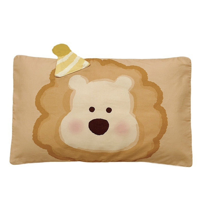 Plush Decorative Lion-Shaped Bed Pillow for with Corner Teether Accent