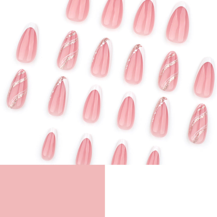 Elegant French-Tip Artificial Nails with Glitter Accents Stornfield