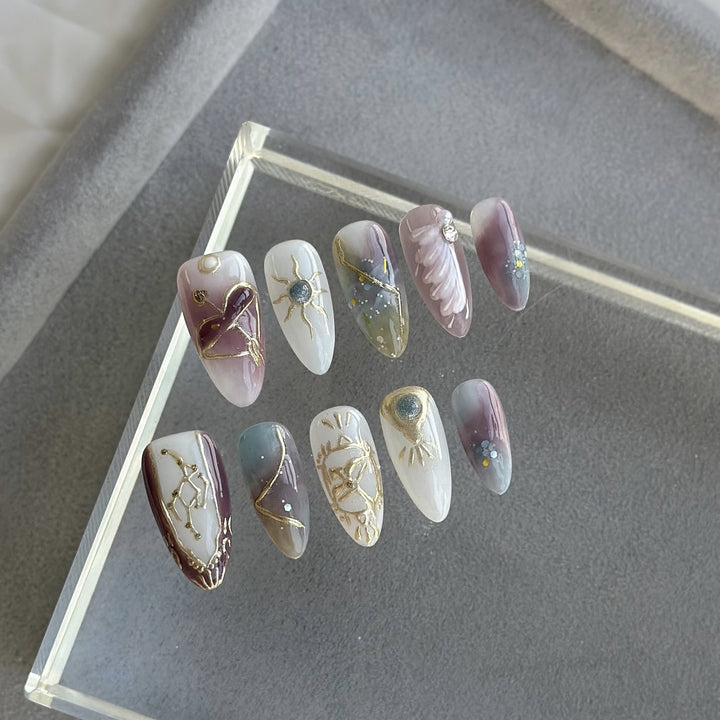 Celestial-Inspired Artful Press-On Nails