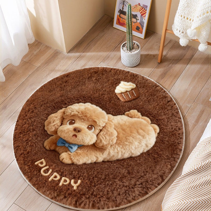 Cute Cat-Themed Plush Round Mat
