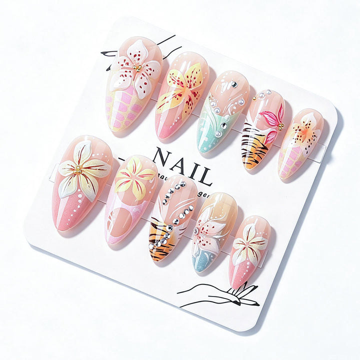 Artistic 3D Nail Tips with Botanical Decorations Stornfield