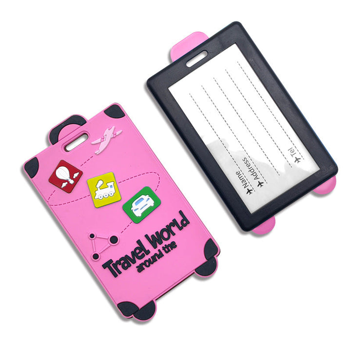 playful silicone luggage tag with clear ID window and embossed travel icons Stornfield