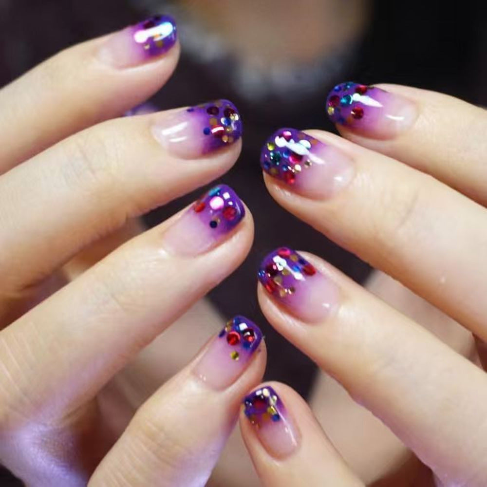 Elegant Artificial Nails with French Manicure and Glitter Effects Stornfield