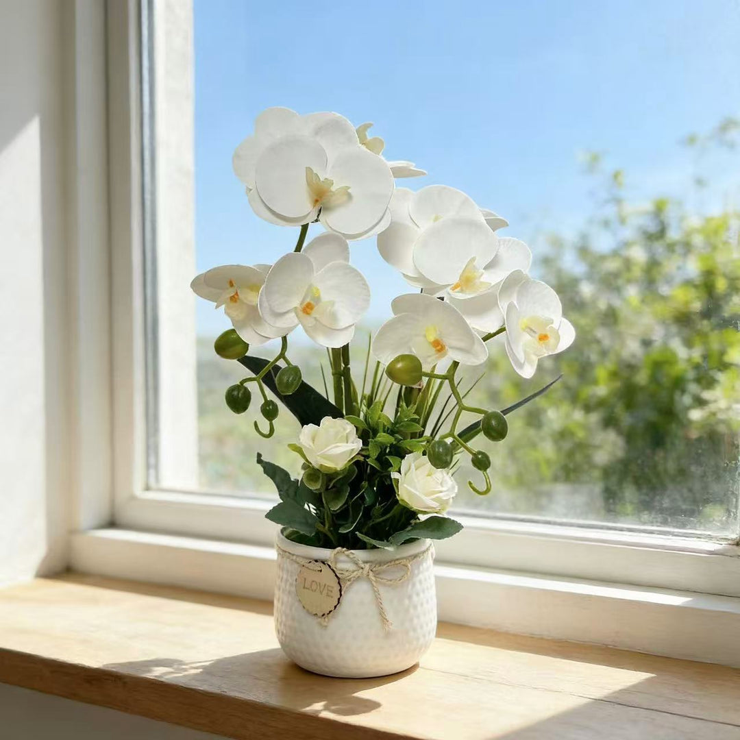 Elegant Faux Orchid and Rose Plant Arrangement for Decor
