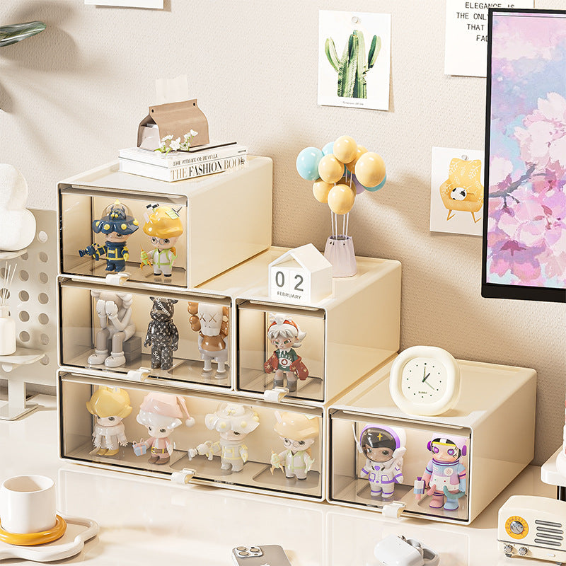 Compact stackable drawer storage box with transparent window