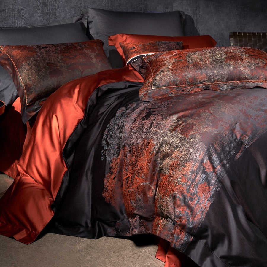 Reversible Satin-Blend Luxe Duvet Cover Set with Abstract Metallic-Wash and Hidden Corner Ties