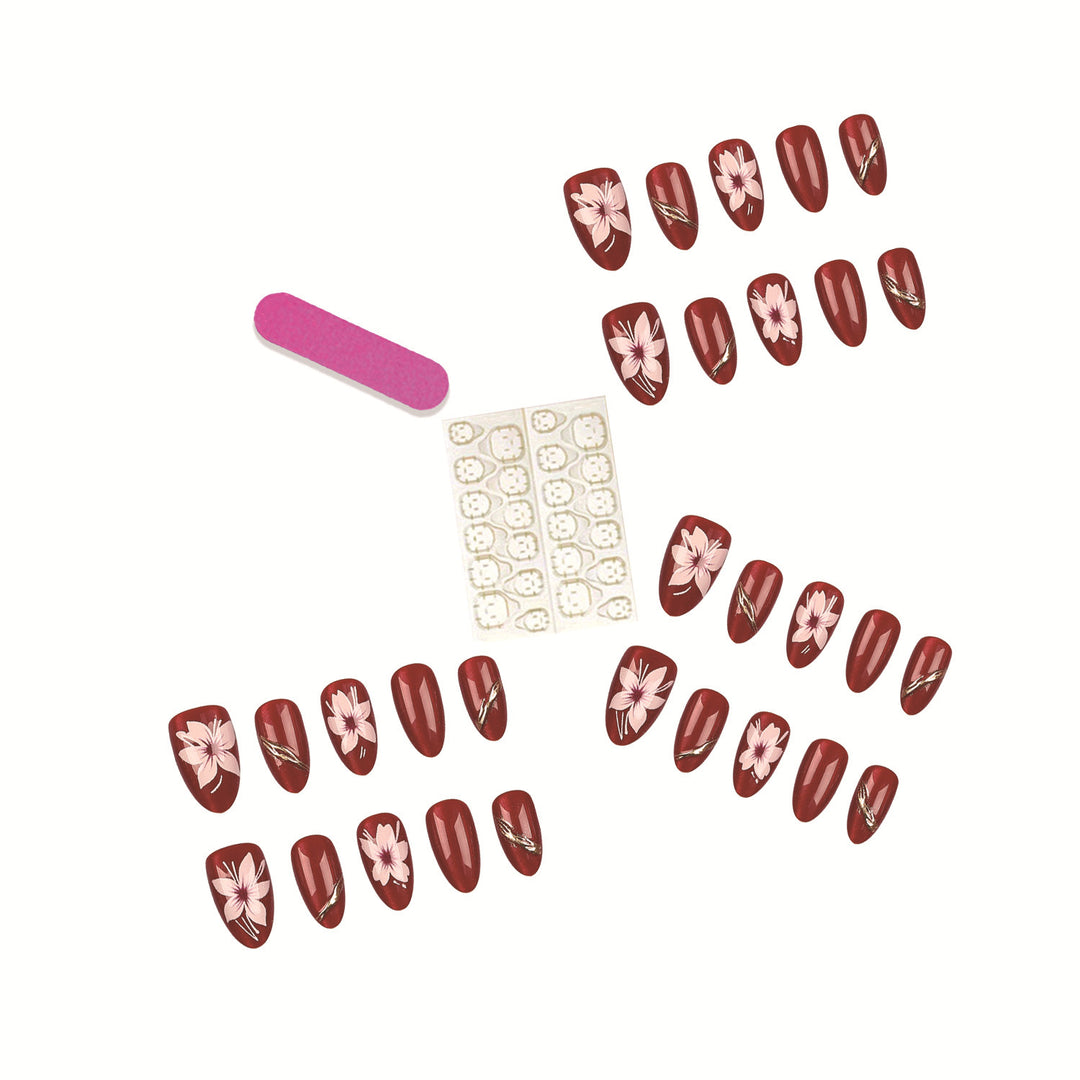 Floral-Designed Press-On Nail Art Set