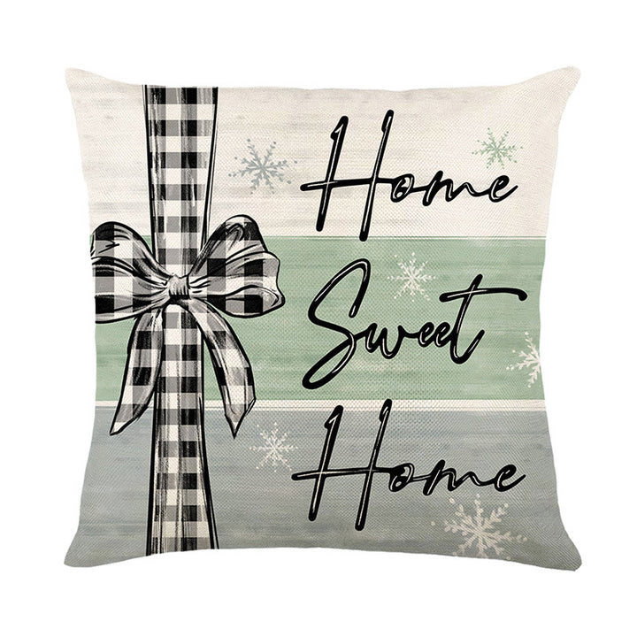 Square Linen-Blend Holiday Cushion Cover with Watercolor Evergreen Forest and Berry Accent