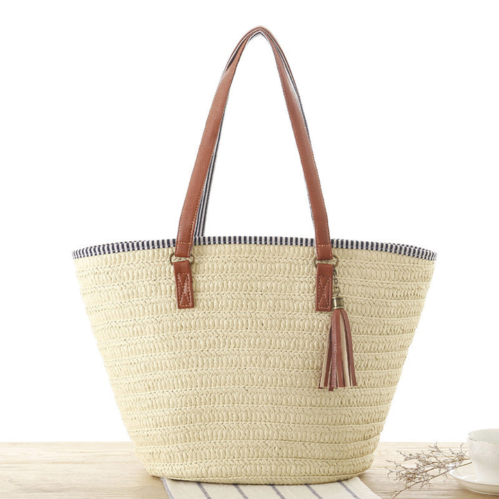 Braided Beach Bag with Elegant Leather Handles Stornfield