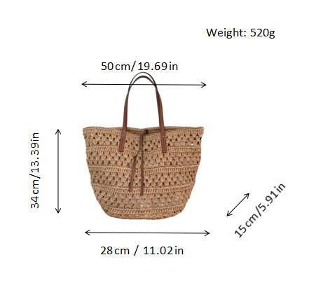 Woven natural material handbag with leather handles Stornfield