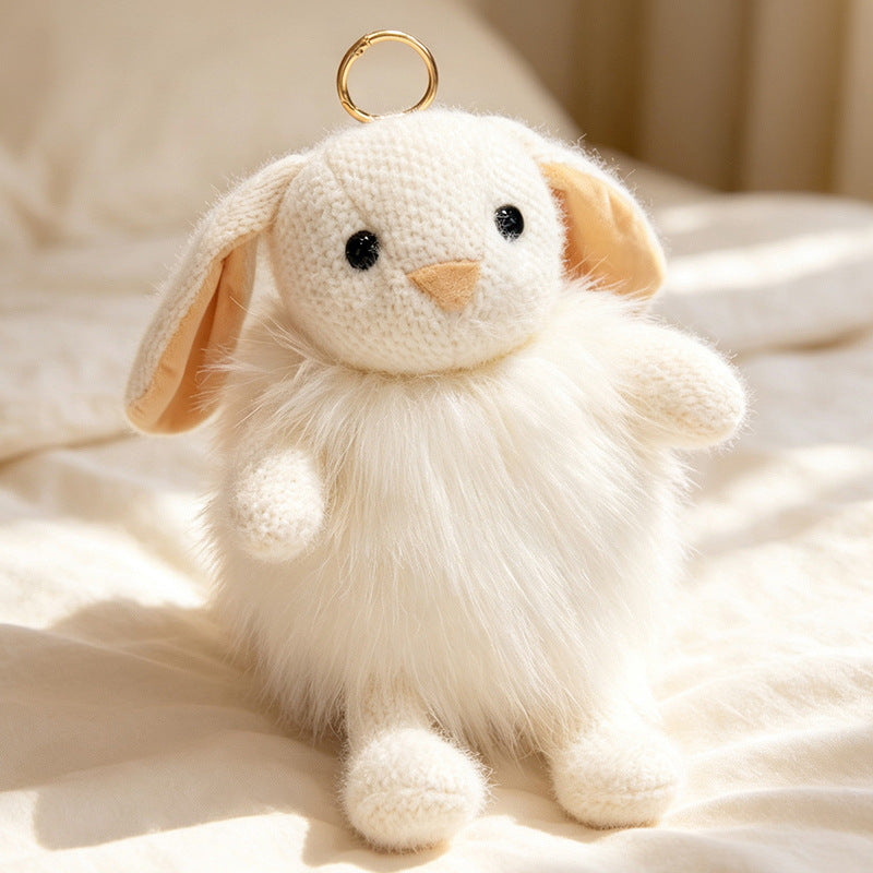 Plush Fluffy Monkey Bag Charm Keychain with Faux-Fur Body and Gold Ring Stornfield