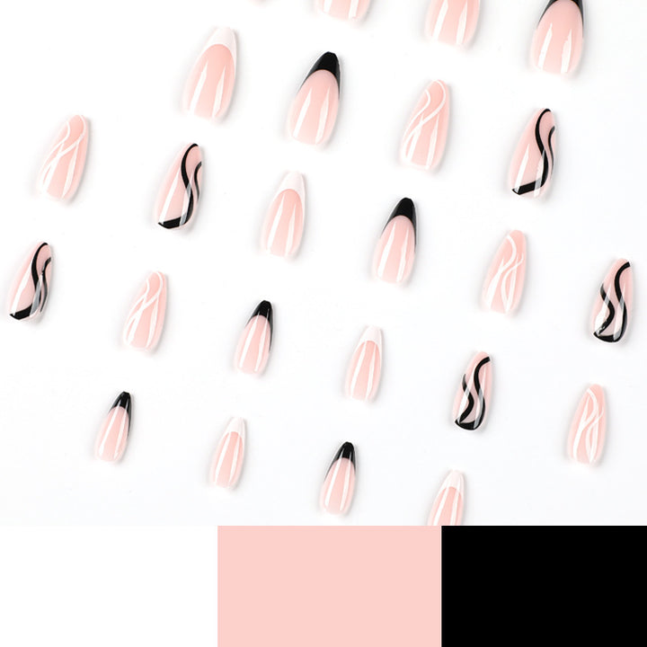 Elegant Artificial Nail Art with Curved Designs and Stornfield Accents