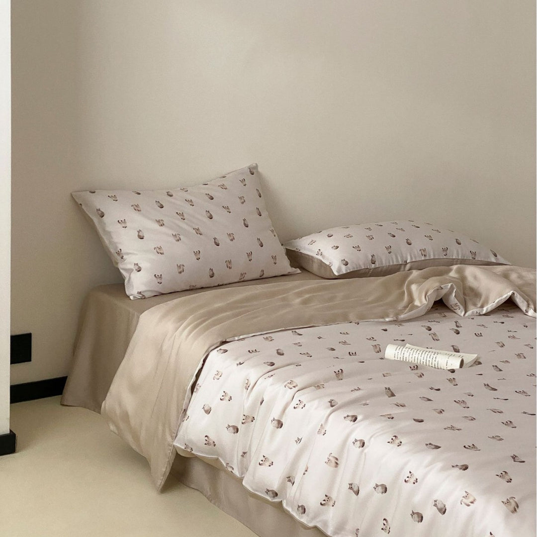 Luxury Lace-Trim Satin Duvet Cover Set