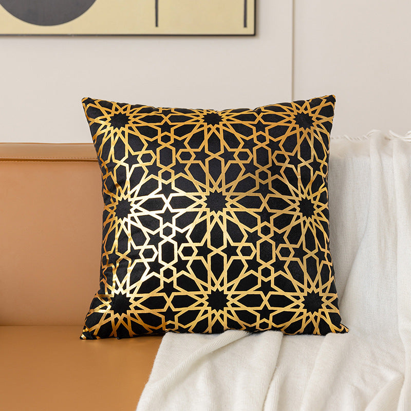 Luxe Satin-Feel Metallic Foil Geometric Square Throw Pillow Cover with Concealed Zipper