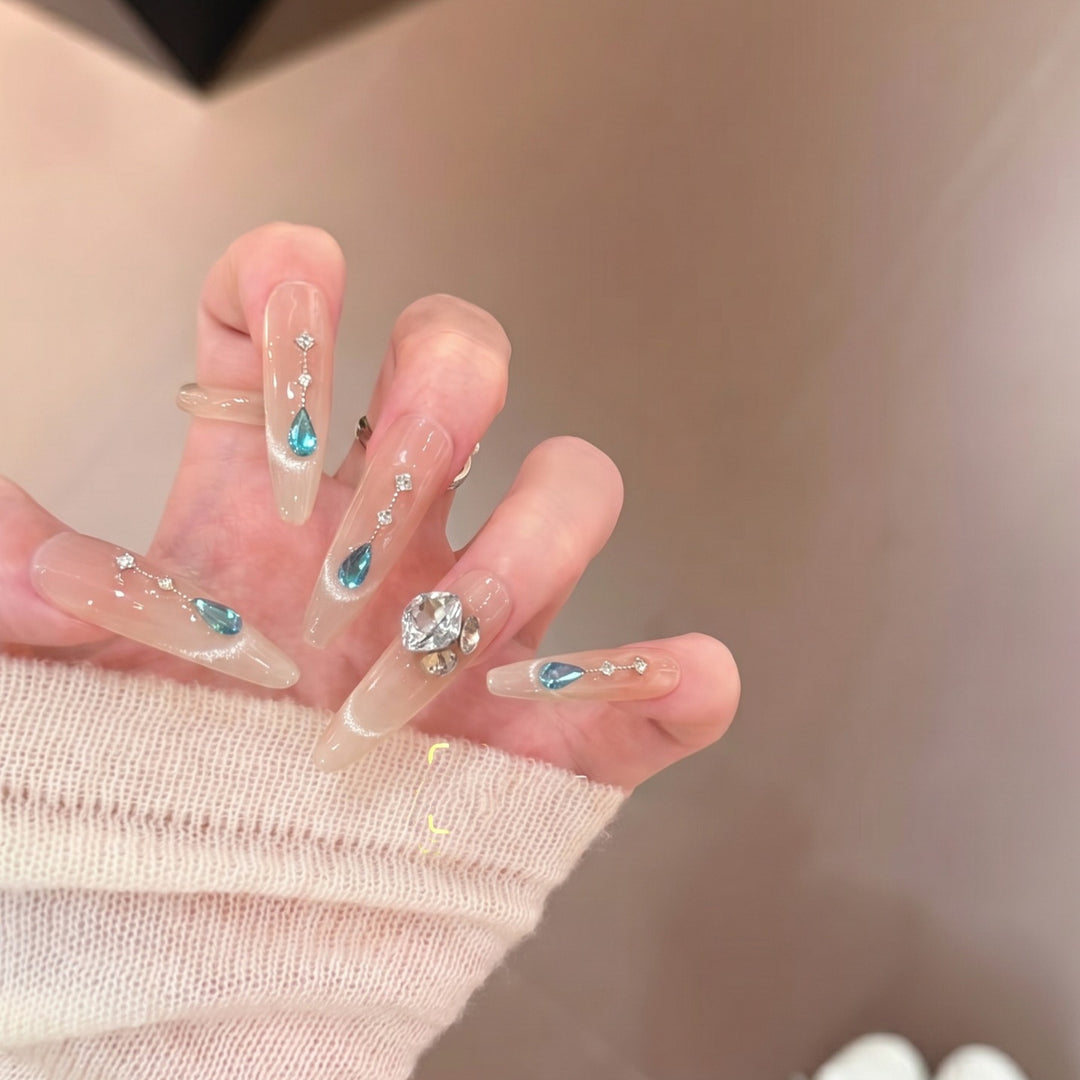 Glamorous Press-On Nail Art Set with Crystal Embellishments Stornfield