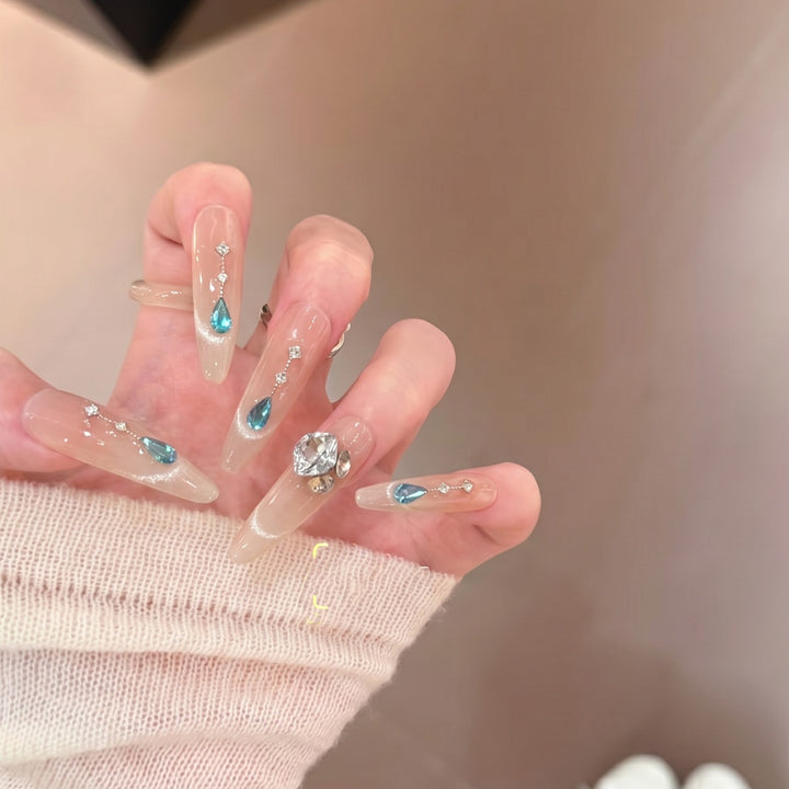 Glamorous Press-On Nail Art Set with Crystal Embellishments Stornfield