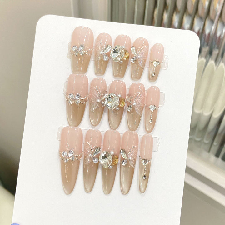 Stylish Stiletto Press-On Nails with Glittering Gem Accents