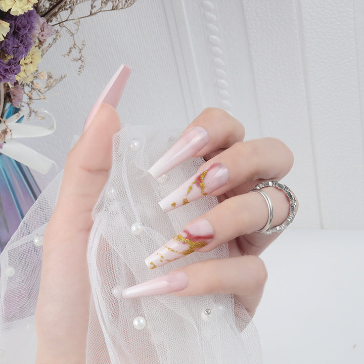 Elegant Long Stiletto Press-On Nails with Artistic Marble Design Stornfield
