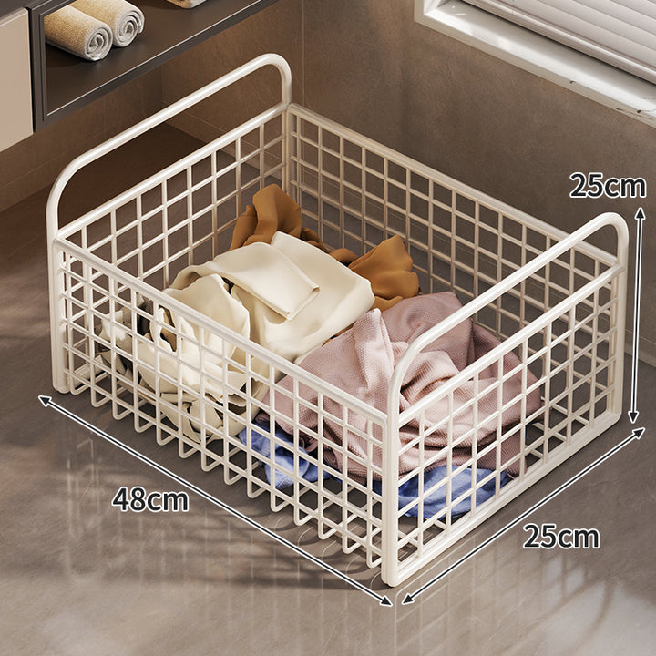 Metal Wire Grid Storage Basket with Raised Side Handles for Shelf and Countertop Organization