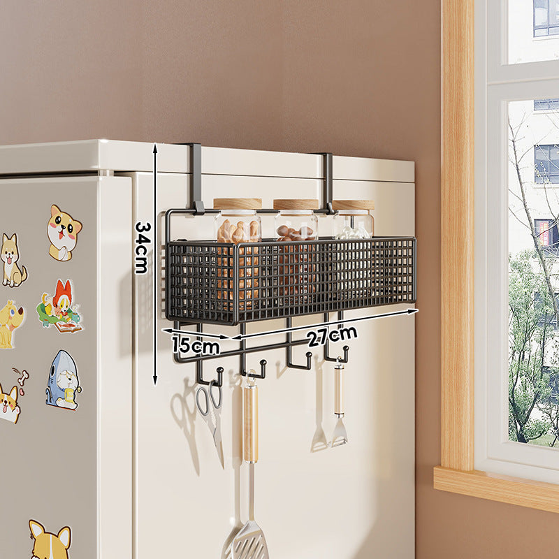 Over-Refrigerator Vertical Hanging Mesh Storage Rack with Deep Baskets and Hook Rail