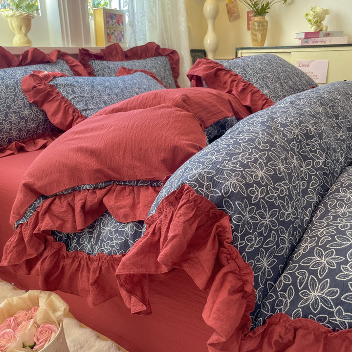 Decorative Ruffled Floral Cushion Set