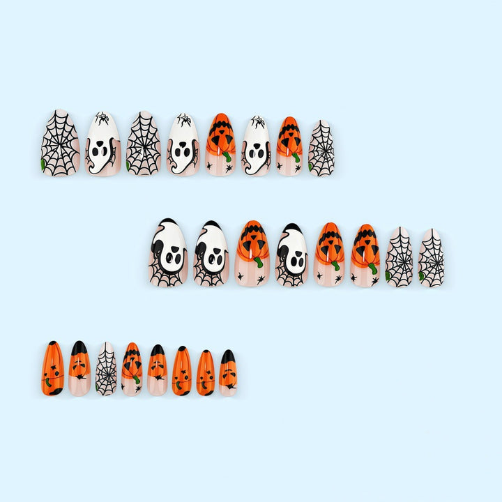 Halloween-themed artificial nails with spooky ghost and pumpkin design Stornfield
