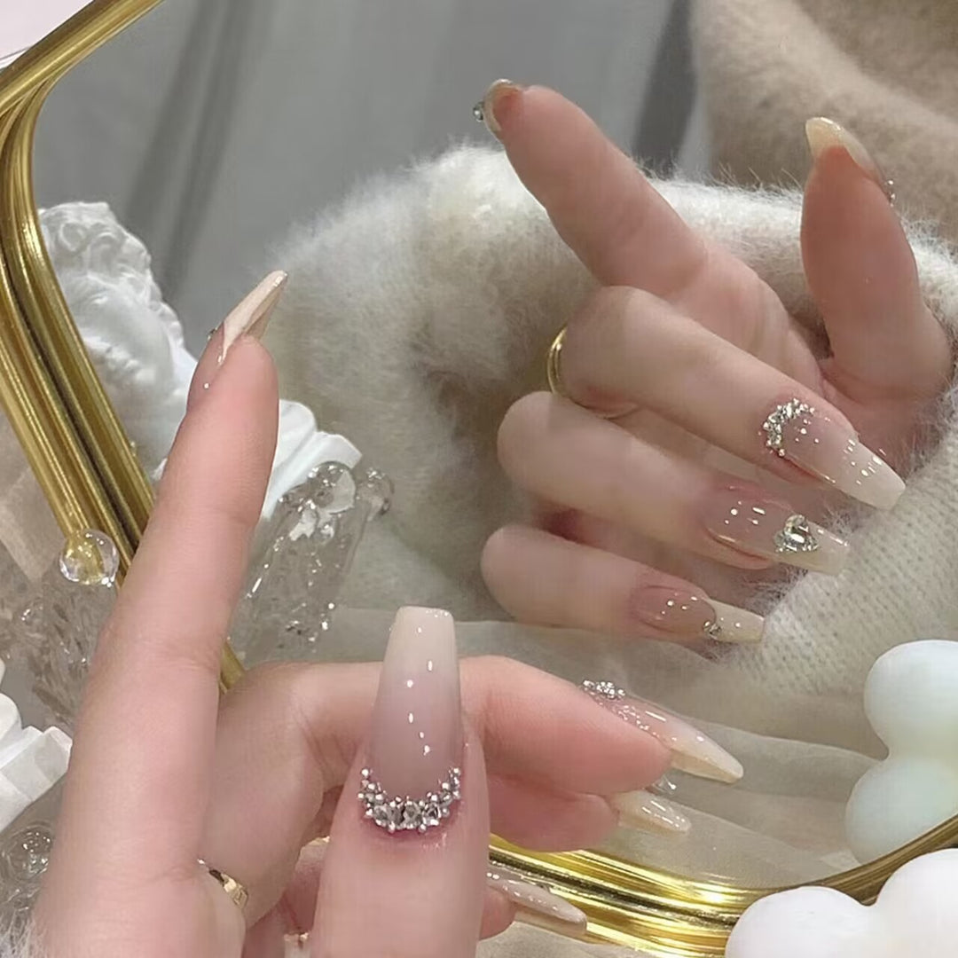 Artificial art nails with heart and glitter elements Stornfield