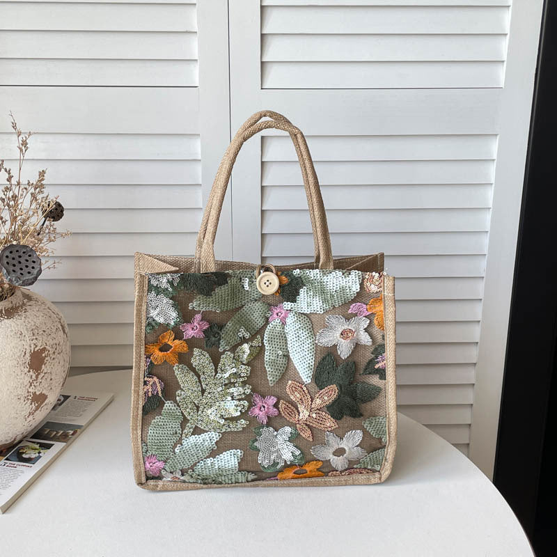 Embroidered Sequined Tote Bag