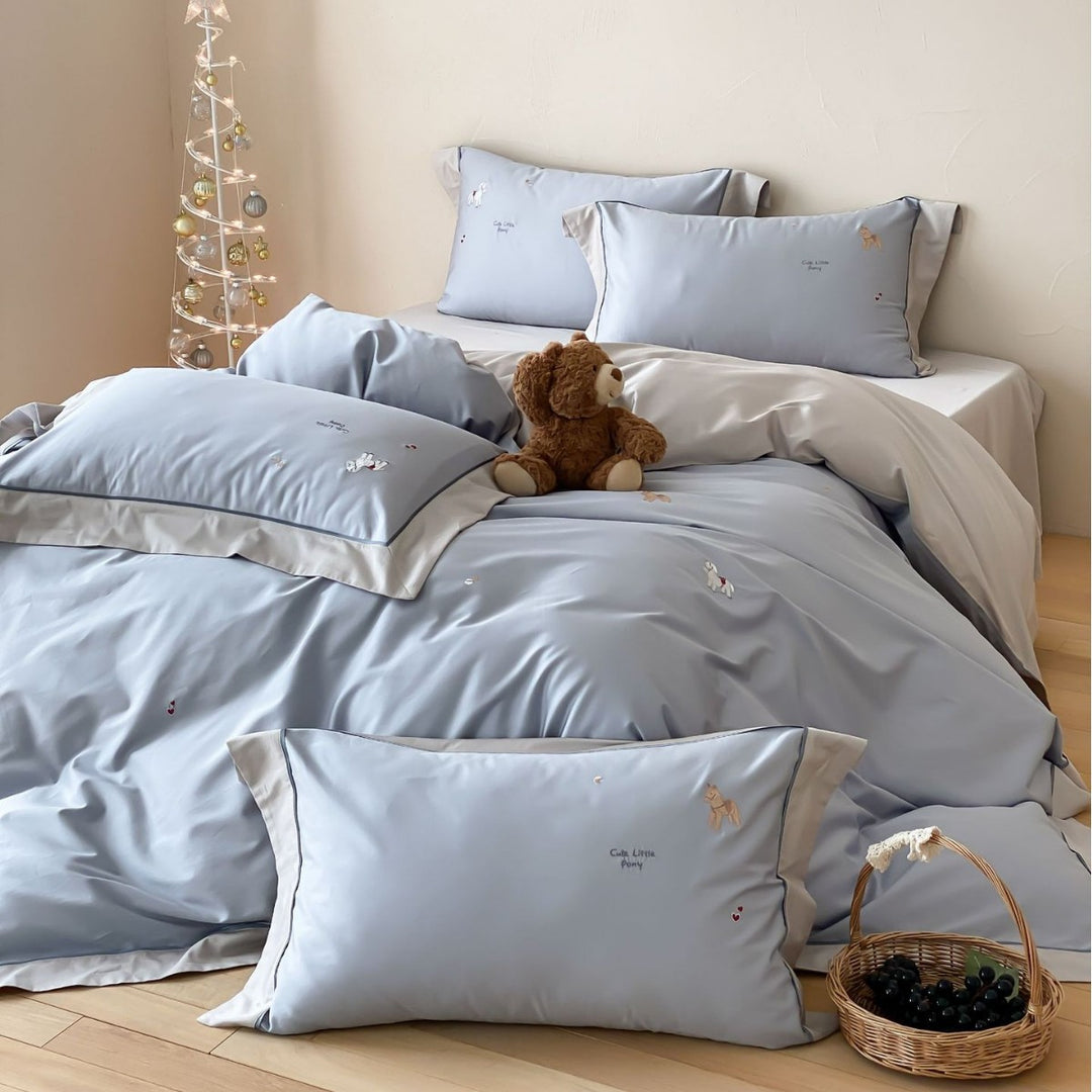 Embroidered Animal Cotton Sateen Duvet Cover Set