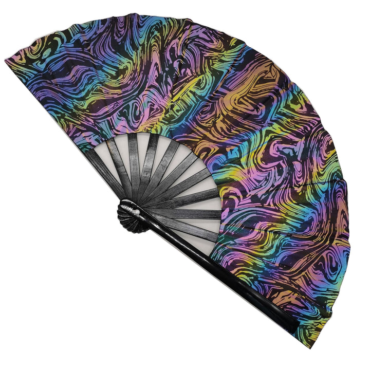 Ladies fan made of lightweight fabric with colorful geometric design Stornfield